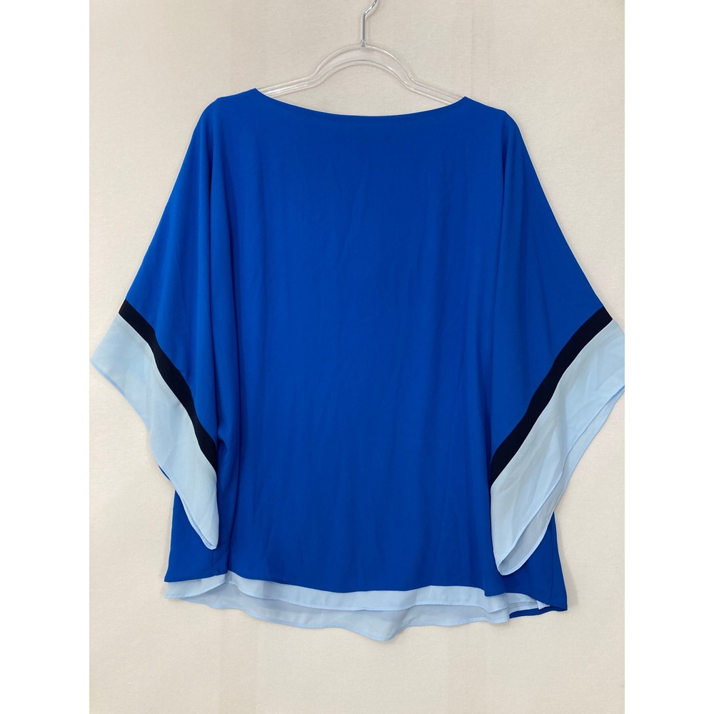White House Black Market Blouse XL Blue Colorblock V-Neck Soft Flowy Vacation - Picture 8 of 9